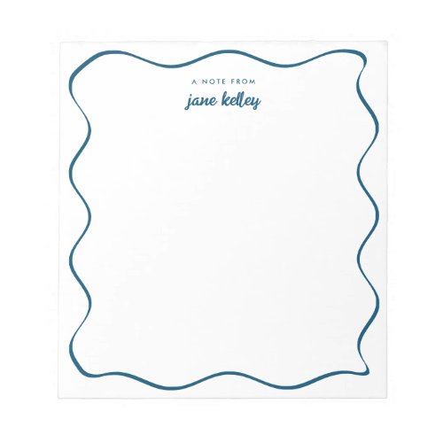 Hand Drawn Wavy Border Blue Personalized Notepad