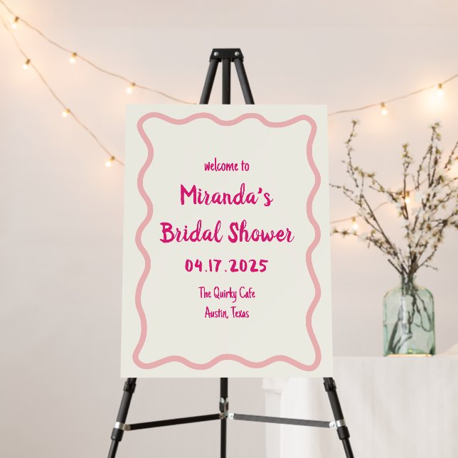 Hand Drawn Wavy Border Bridal Shower Welcome Sign (In Situ (Stand))