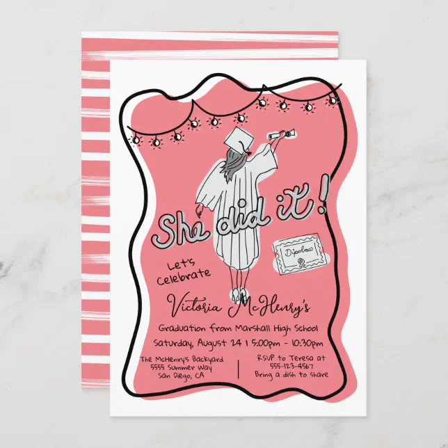 Hand drawn wavy frame graduation party invitation | Zazzle