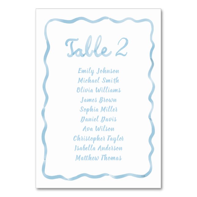 Hand Drawn Wavy Light Blue Seating Chart Card (Front)