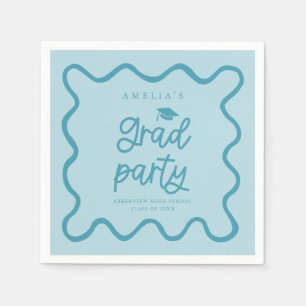 Hand Drawn Wavy Line Blue Grad Party Napkins