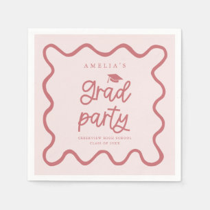 Hand Drawn Wavy Line Blush Pink Grad Party Napkins