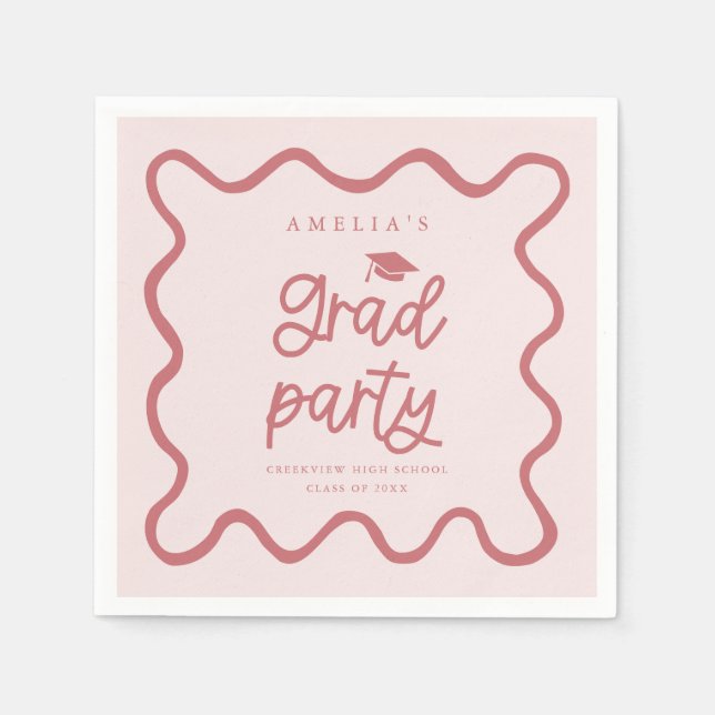 Hand Drawn Wavy Line Blush Pink Grad Party Napkins (Front)