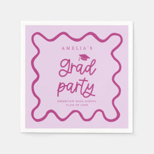 Hand Drawn Wavy Line Pink Grad Party Napkins
