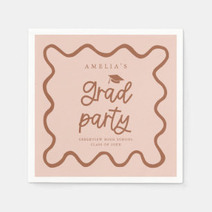 Hand Drawn Wavy Line Terracotta Grad Party Napkins