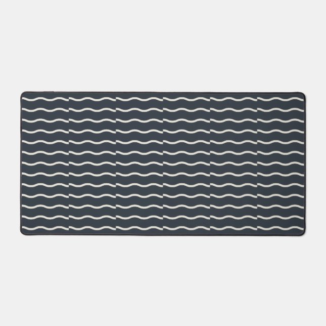 Hand-Drawn Wavy Ticking Stripe | Deep Charcoal  Desk Mat (Front)