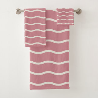 Hand-Drawn Wavy Ticking Stripe | Dusty Rose Bath Towel Set