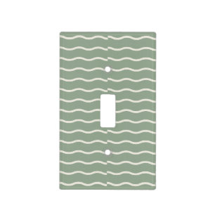 Hand-Drawn Wavy Ticking Stripe Pale Sage Light Switch Cover