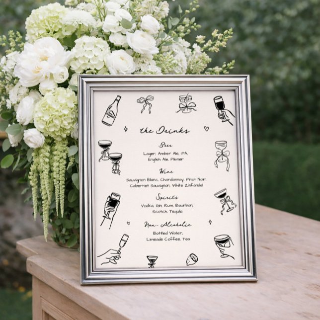 Hand Drawn Wedding Bar Drink Menu Poster (Creator Uploaded)