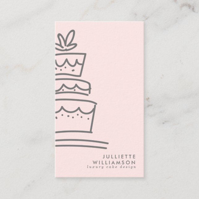 Hand Drawn Wedding Cake Blush & Gray Business Card (Front)