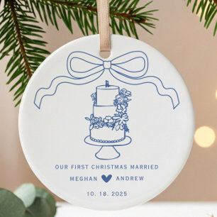 Hand Drawn Wedding Cake Ceramic Ornament