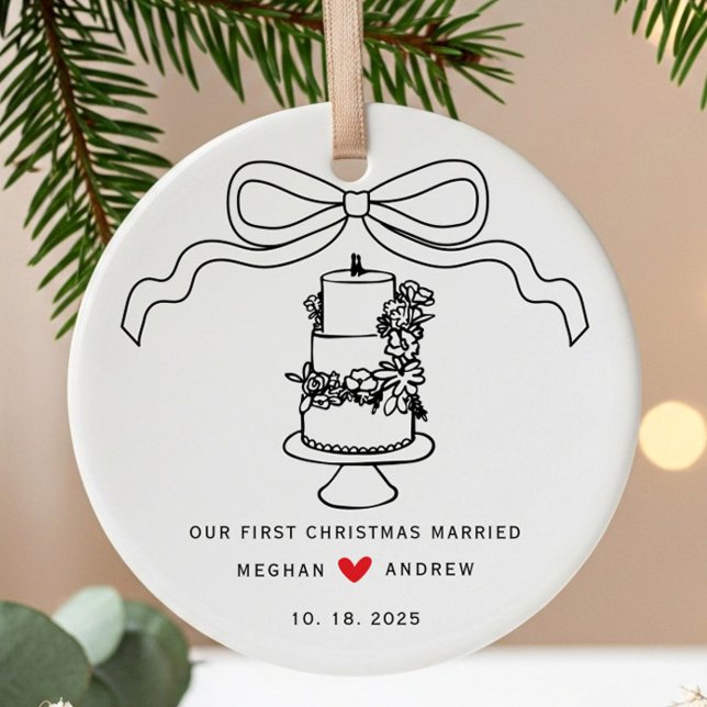 Hand Drawn Wedding Cake Ceramic Ornament (Creator Uploaded)