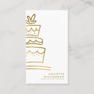 Hand Drawn Wedding Cake Gold & White Business Card