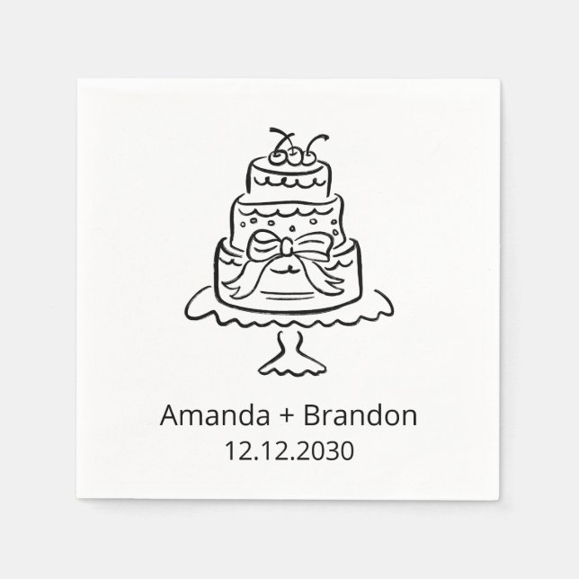 Hand Drawn Wedding Cake Napkins (Front)