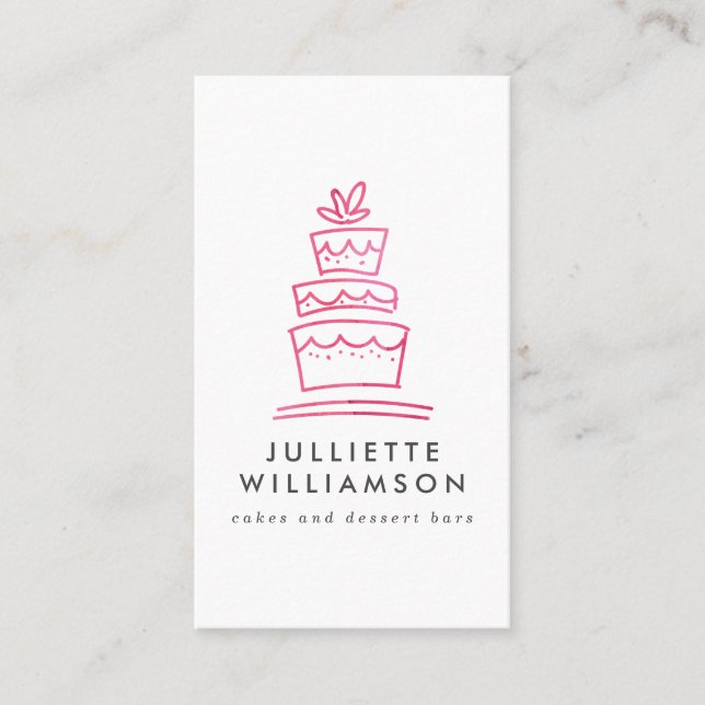 Hand Drawn Wedding Cake Watercolor Business Card (Front)