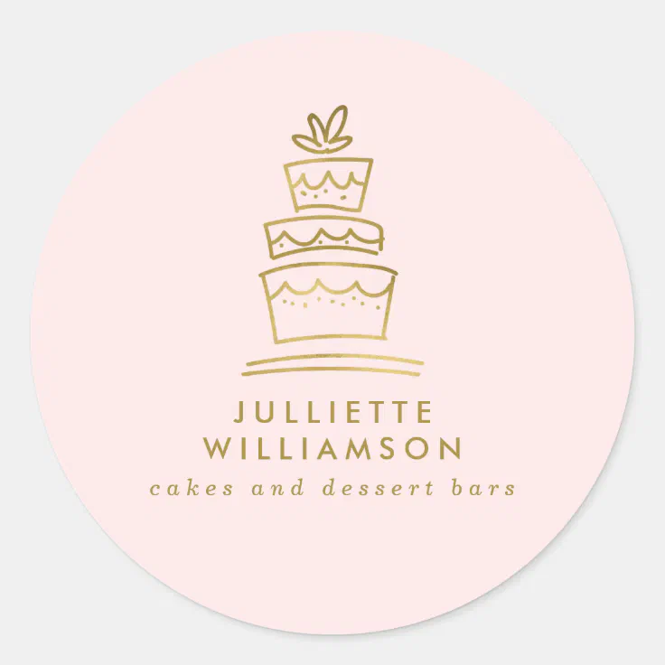 bakery and cake round badge logo design in pastel pink... Hand Drawn Wedding Cake Watercolor Classic Round Sticker | Zazzle