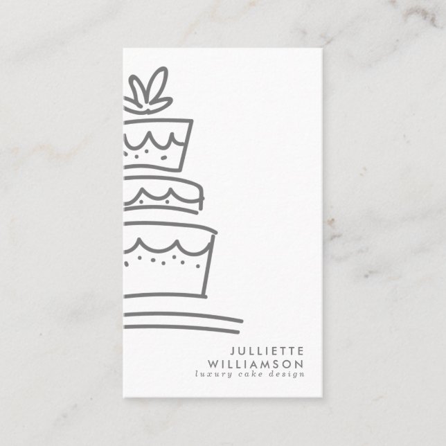 Hand Drawn Wedding Cake White & Gray Business Card (Front)