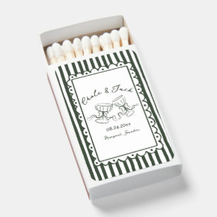 Hand Drawn Wedding Champagne Couple Glasses Matchboxes