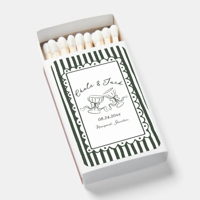 Hand Drawn Wedding Champagne Couple Glasses Matchboxes (Front Open)