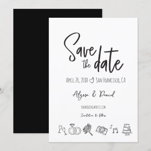 Hand drawn Wedding Chic Black White Save the date