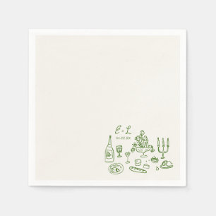 Hand Drawn Wedding Food Initials Napkins