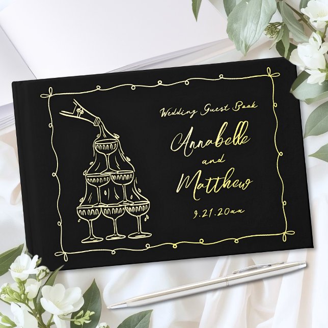 Hand Drawn Wedding Gold Foil Guest Book (Hand Drawn Wedding Gold Foil Guest Book)