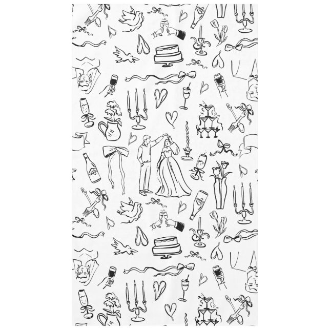 hand drawn wedding marriage bridal toile tablecloth (Front)