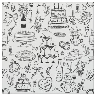 hand drawn wedding marriage champagne fountain fabric