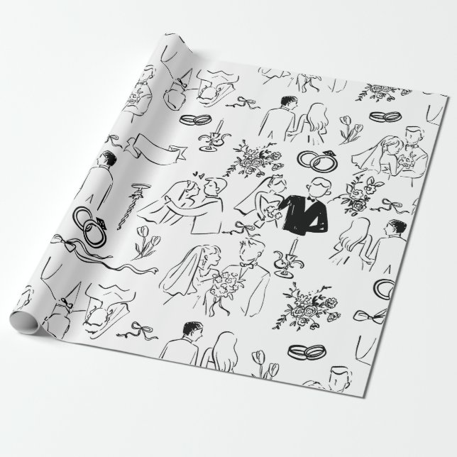 hand drawn wedding marriage engagement proposal wrapping paper (Unrolled)