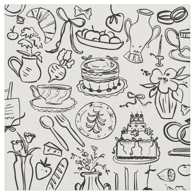 hand drawn wedding marriage vegan vegetarian fabric (Close Up)