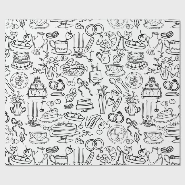 hand drawn wedding marriage vegan vegetarian wrapping paper (Flat)