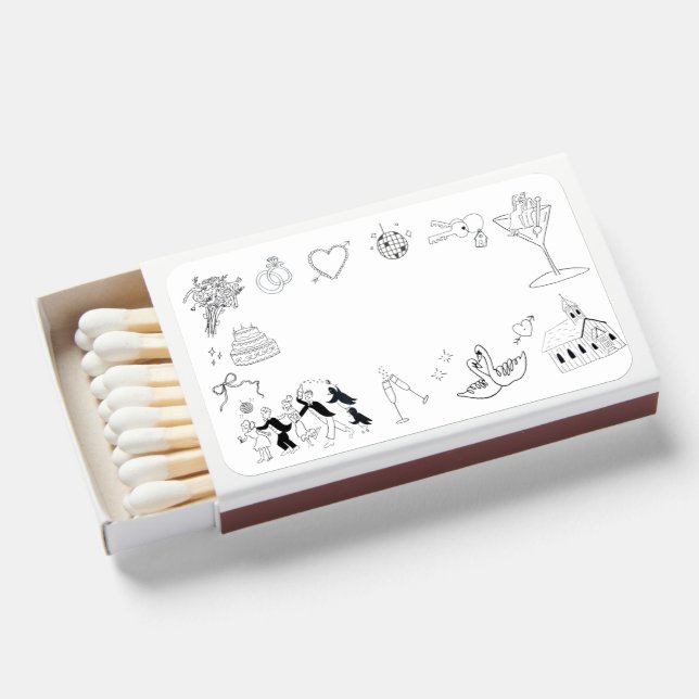 Hand Drawn Wedding Matchbox Matchboxes (Front Open)