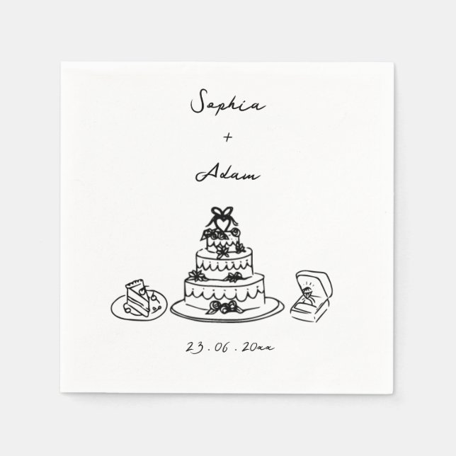 Hand Drawn Wedding Napkins (Front)