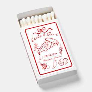 Hand Drawn Wedding Pizza Love Matchboxes, Fun Matchboxes