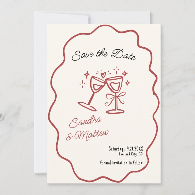  Hand Drawn Wedding Save the Date Invitation (Front)