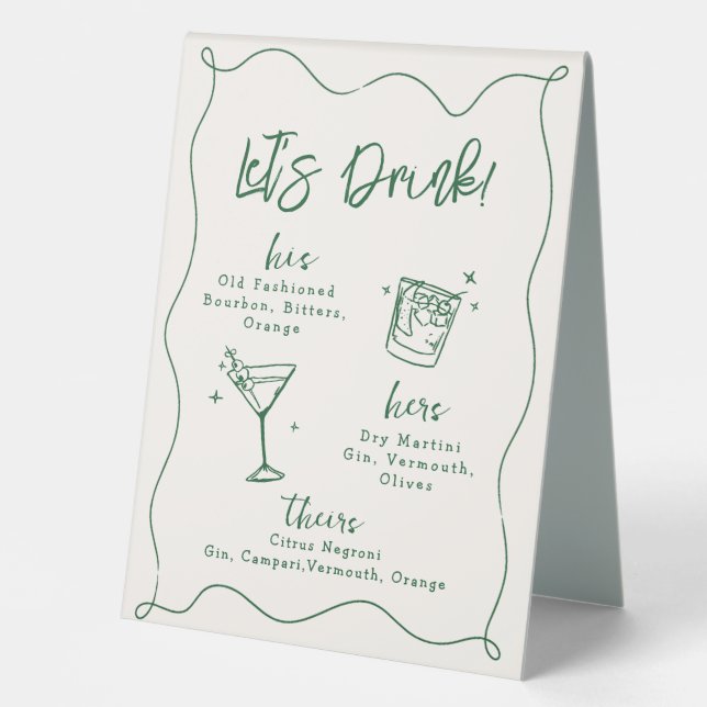 Hand drawn wedding Signature Cocktails Drink  Table Tent (Front)