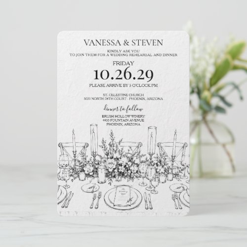 Hand Drawn Wedding Table Rehearsal Dinner Invitation