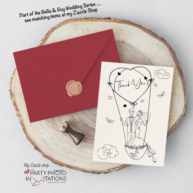 Hand Drawn Wedding Thank you card (Bella and Guy hand drawn thank you card)