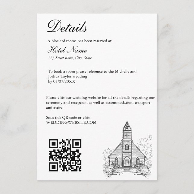 Hand Drawn Wedding Venue Mansion Illustration RSVP Enclosure Card (Front)