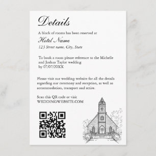 Hand Drawn Wedding Venue Mansion Illustration RSVP Enclosure Card