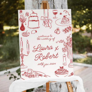 Hand-Drawn Wedding Welcome Sign: Whimsical Dinner  Foam Board