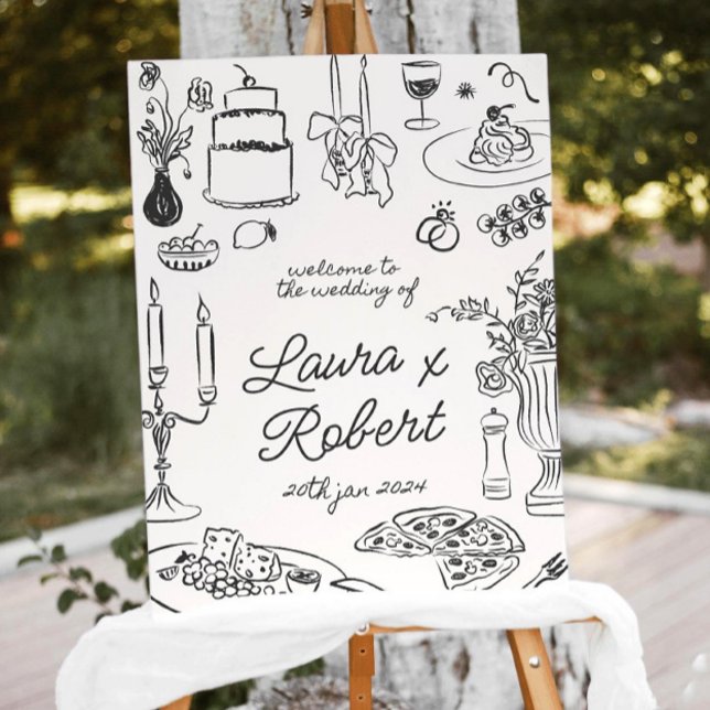 Hand-Drawn Wedding Welcome Sign: Whimsical Dinner  Foam Board (Creator Uploaded)
