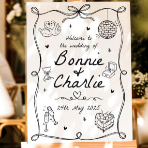 Hand-Drawn Wedding Welcome Sign Whimsical Doodle