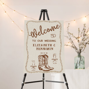 Hand Drawn Western Boots Casual Wedding Welcome Foam Board
