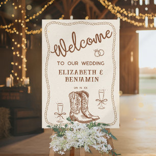 Hand Drawn Western Boots Casual Wedding Welcome Foam Board