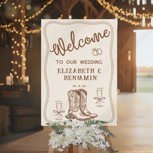 Hand Drawn Western Boots Casual Wedding Welcome Foam Board (Creator Uploaded)