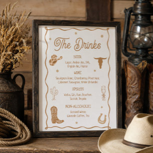 Hand Drawn Western Bridal Shower Drink Menu Bar Poster