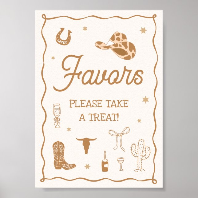 Hand Drawn Western Bridal Shower Favor Poster (Front)