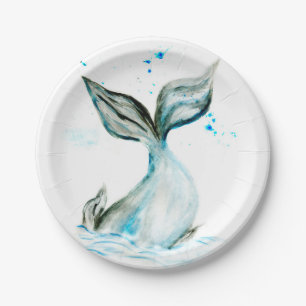 Hand drawn whale tail paper plates