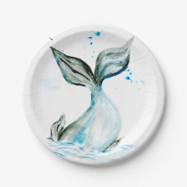 Hand drawn whale tail paper plates (Front)